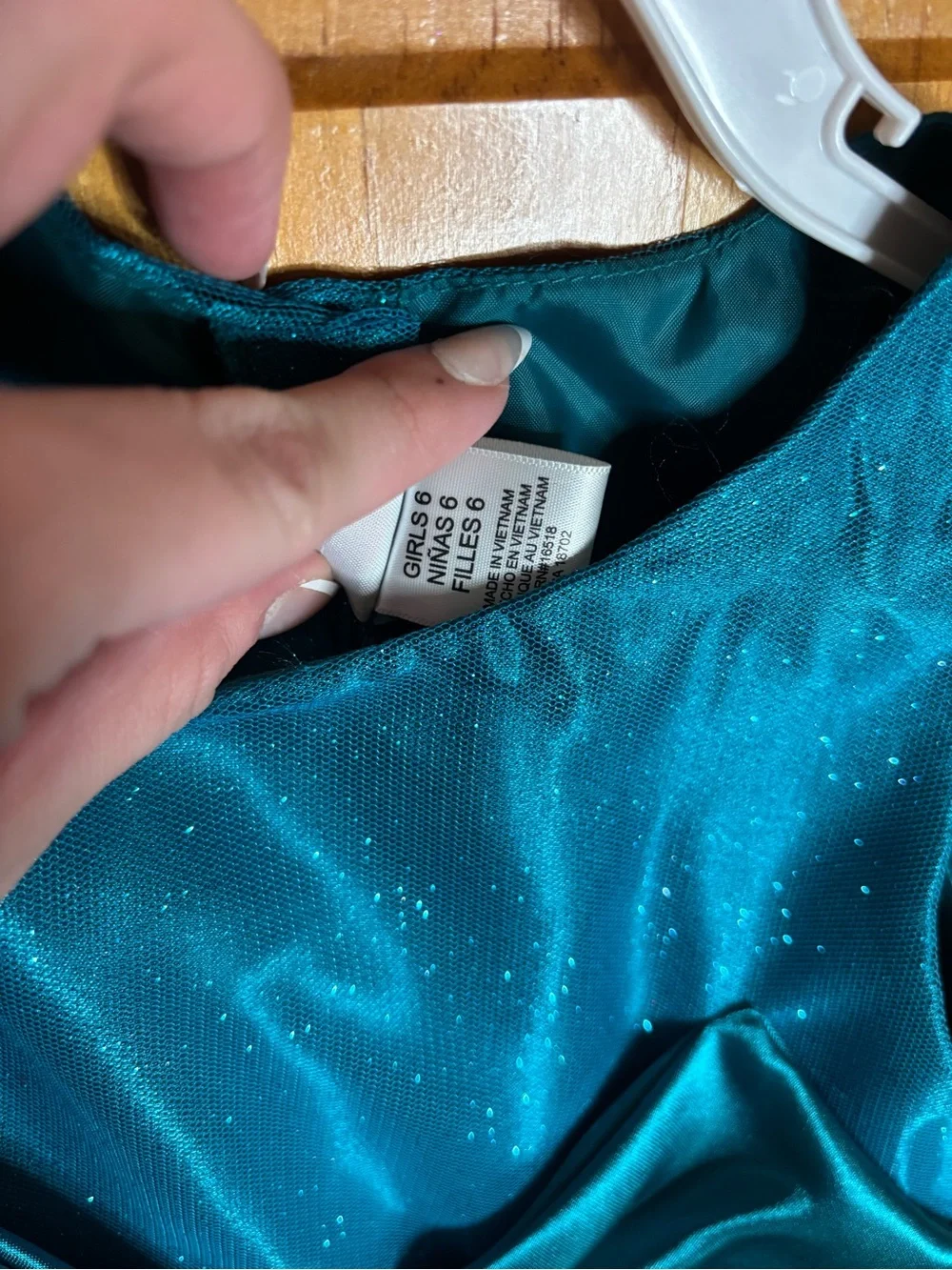 Sweet Heart Rose Teal Sparkle Satin Bow Dress